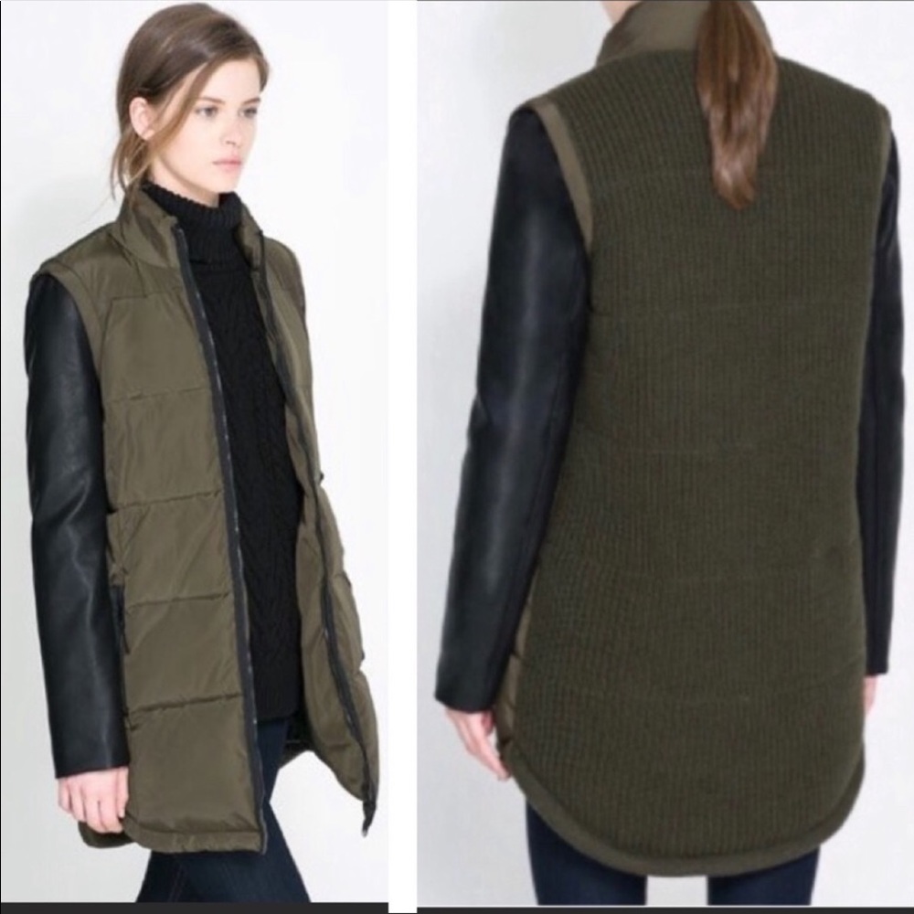 Zara Leather Sleeve Knit Back Parka